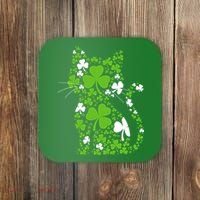 Cute St Patrick's Day Shamrock Clover Cat Coaster thumb 0