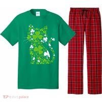 Cute St Patrick's Day Shamrock Clover Cat Pajama Set thumb 0