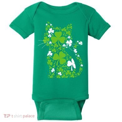 Cute St Patrick's Day Shamrock Clover Cat Baby Bodysuit