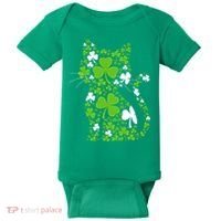 Cute St Patrick's Day Shamrock Clover Cat Baby Bodysuit thumb 0