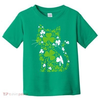 Cute St Patrick's Day Shamrock Clover Cat Toddler T-Shirt