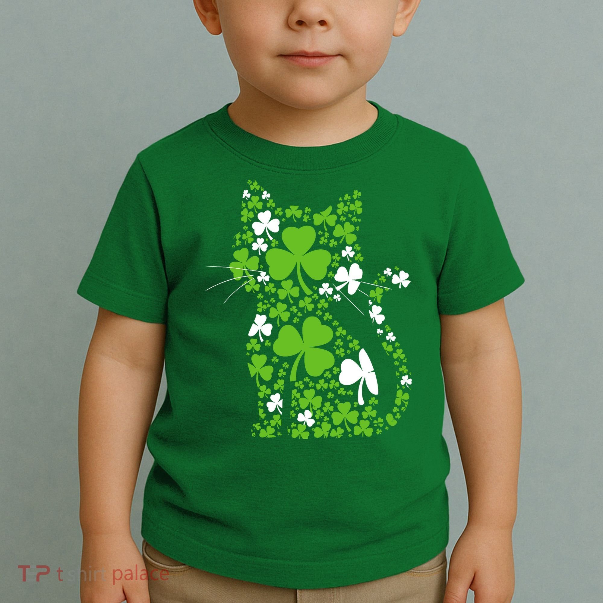 Cute St Patrick's Day Shamrock Clover Cat Toddler T-Shirt