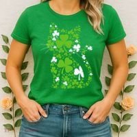 Cute St Patrick's Day Shamrock Clover Cat Women's T-Shirt thumb 2
