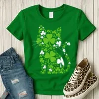 Cute St Patrick's Day Shamrock Clover Cat Women's T-Shirt thumb 3