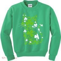Cute St Patrick's Day Shamrock Clover Cat Kids Sweatshirt thumb 0