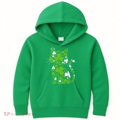 Cute St Patrick's Day Shamrock Clover Cat Kids Hoodie