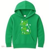 Cute St Patrick's Day Shamrock Clover Cat Kids Hoodie thumb 0