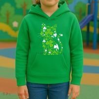 Cute St Patrick's Day Shamrock Clover Cat Kids Hoodie thumb 3