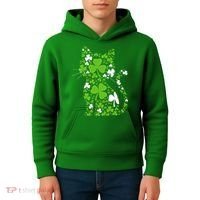 Cute St Patrick's Day Shamrock Clover Cat Kids Hoodie thumb 4