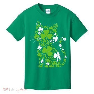 Cute St Patrick's Day Shamrock Clover Cat Kids T-Shirt
