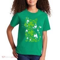 Cute St Patrick's Day Shamrock Clover Cat Kids T-Shirt thumb 2