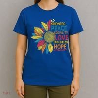 Colorful Sunflower Peace Love Inclusion Equality Diversity Gift T-Shirt thumb 4