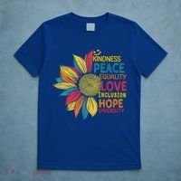 Colorful Sunflower Peace Love Inclusion Equality Diversity Gift T-Shirt thumb 5