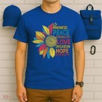 Colorful Sunflower Peace Love Inclusion Equality Diversity Gift T-Shirt thumb 6
