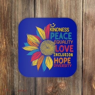 Colorful Sunflower Peace Love Inclusion Equality Diversity Gift Coaster