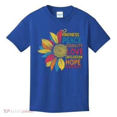Colorful Sunflower Peace Love Inclusion Equality Diversity Gift Kids T-Shirt