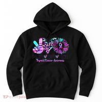 Cute Sunflower Purple Pink Ribbon Thyroid Cancer Awareness Hoodie thumb 0