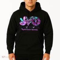 Cute Sunflower Purple Pink Ribbon Thyroid Cancer Awareness Hoodie thumb 2