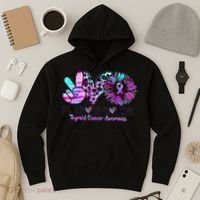Cute Sunflower Purple Pink Ribbon Thyroid Cancer Awareness Hoodie thumb 3