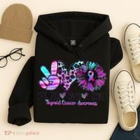 Cute Sunflower Purple Pink Ribbon Thyroid Cancer Awareness Hoodie thumb 4