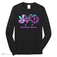 Cute Sunflower Purple Pink Ribbon Thyroid Cancer Awareness Long Sleeve Shirt thumb 0