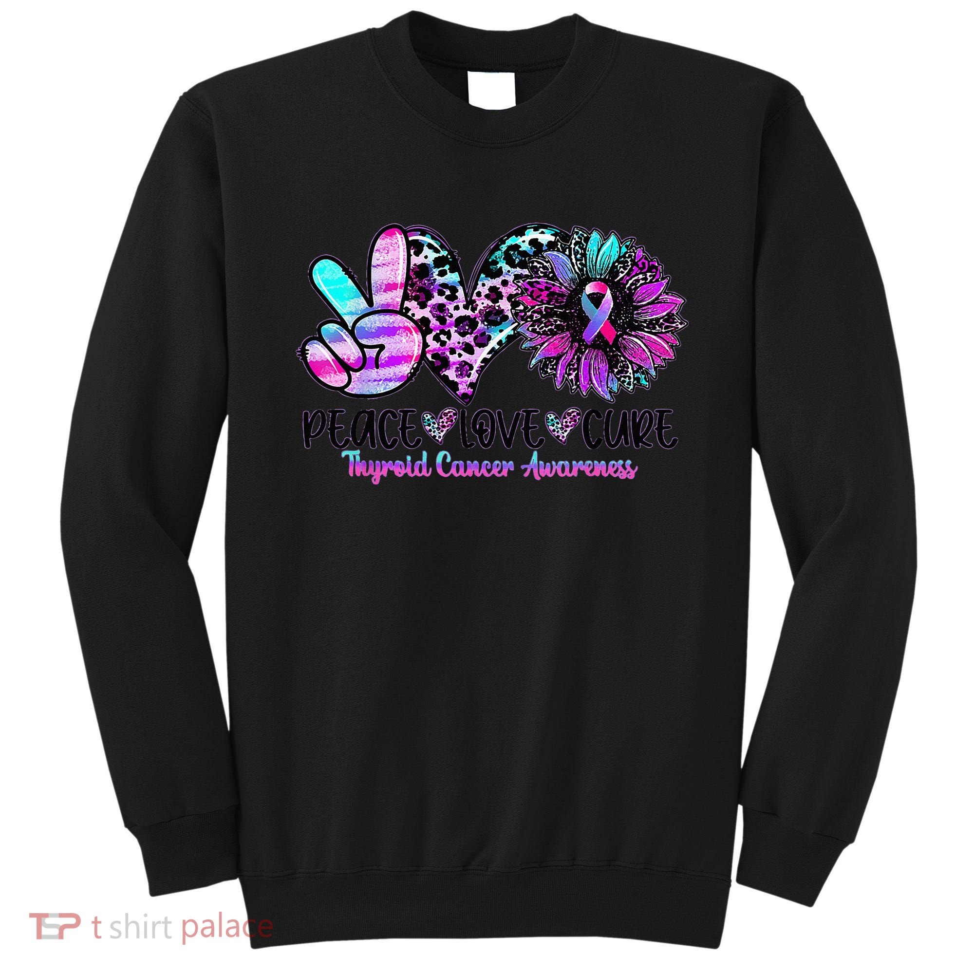 Cute Sunflower Purple Pink Ribbon Thyroid Cancer Awareness Sweatshirt