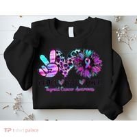 Cute Sunflower Purple Pink Ribbon Thyroid Cancer Awareness Sweatshirt thumb 2