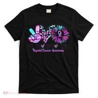 Cute Sunflower Purple Pink Ribbon Thyroid Cancer Awareness T-Shirt thumb 0