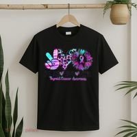 Cute Sunflower Purple Pink Ribbon Thyroid Cancer Awareness T-Shirt thumb 2
