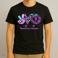 Cute Sunflower Purple Pink Ribbon Thyroid Cancer Awareness T-Shirt thumb 3