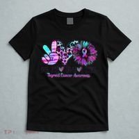 Cute Sunflower Purple Pink Ribbon Thyroid Cancer Awareness T-Shirt thumb 5
