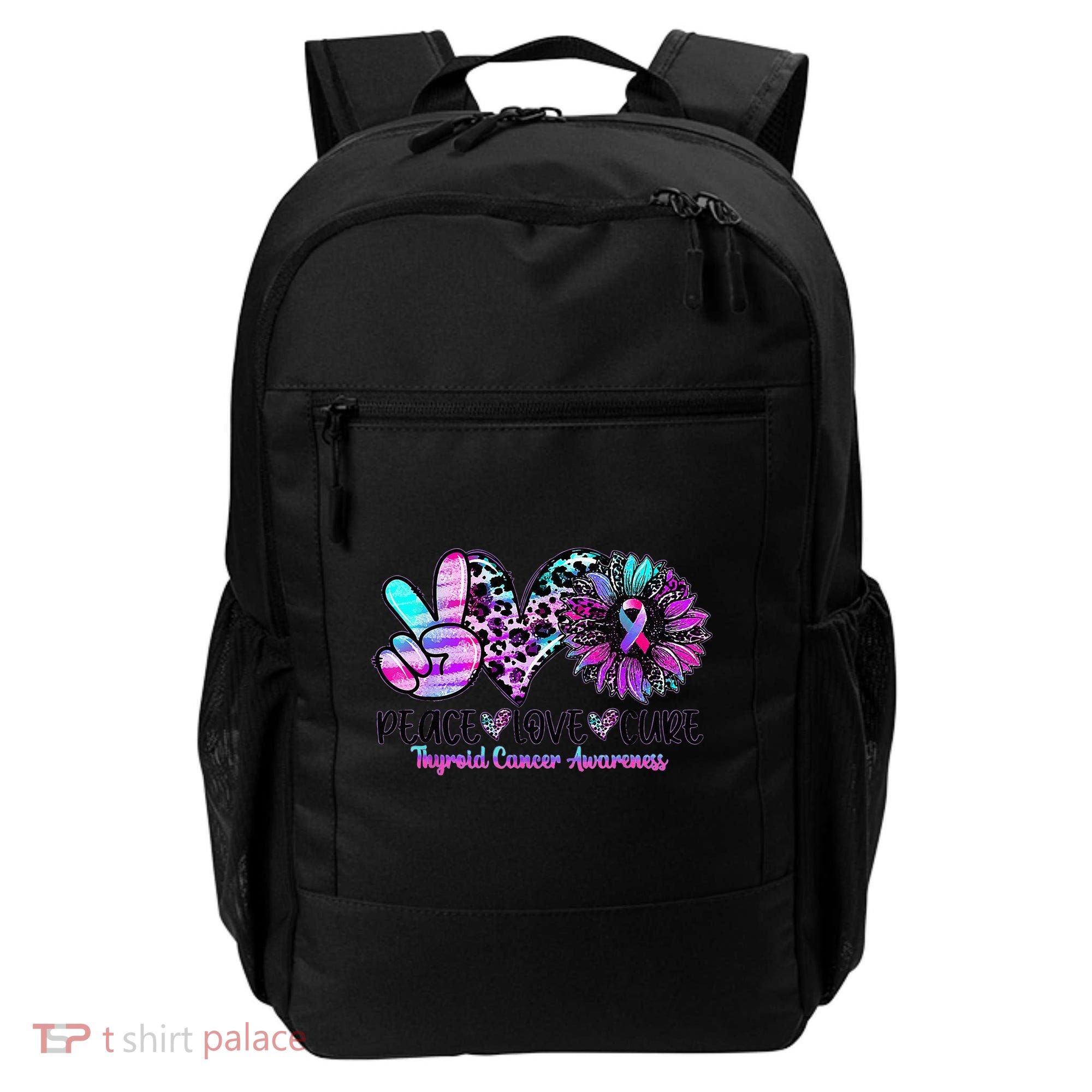 Cute Sunflower Purple Pink Ribbon Thyroid Cancer Awareness Backpack