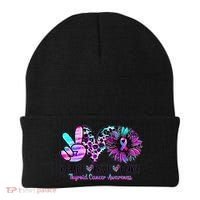 Cute Sunflower Purple Pink Ribbon Thyroid Cancer Awareness Beanie thumb 0