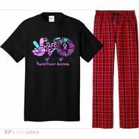 Cute Sunflower Purple Pink Ribbon Thyroid Cancer Awareness Pajama Set thumb 0