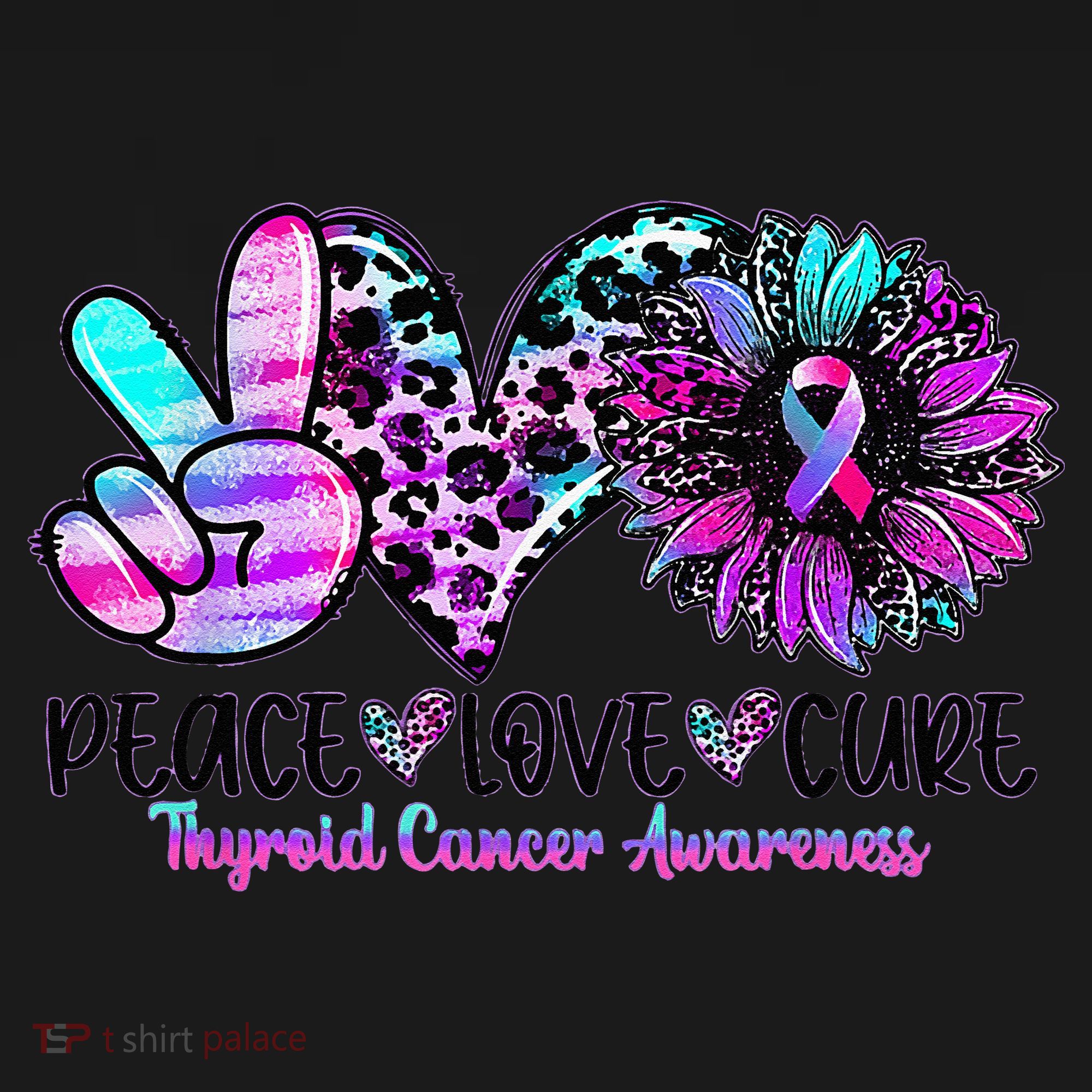Cute Sunflower Purple Pink Ribbon Thyroid Cancer Awareness Women's Hoodie