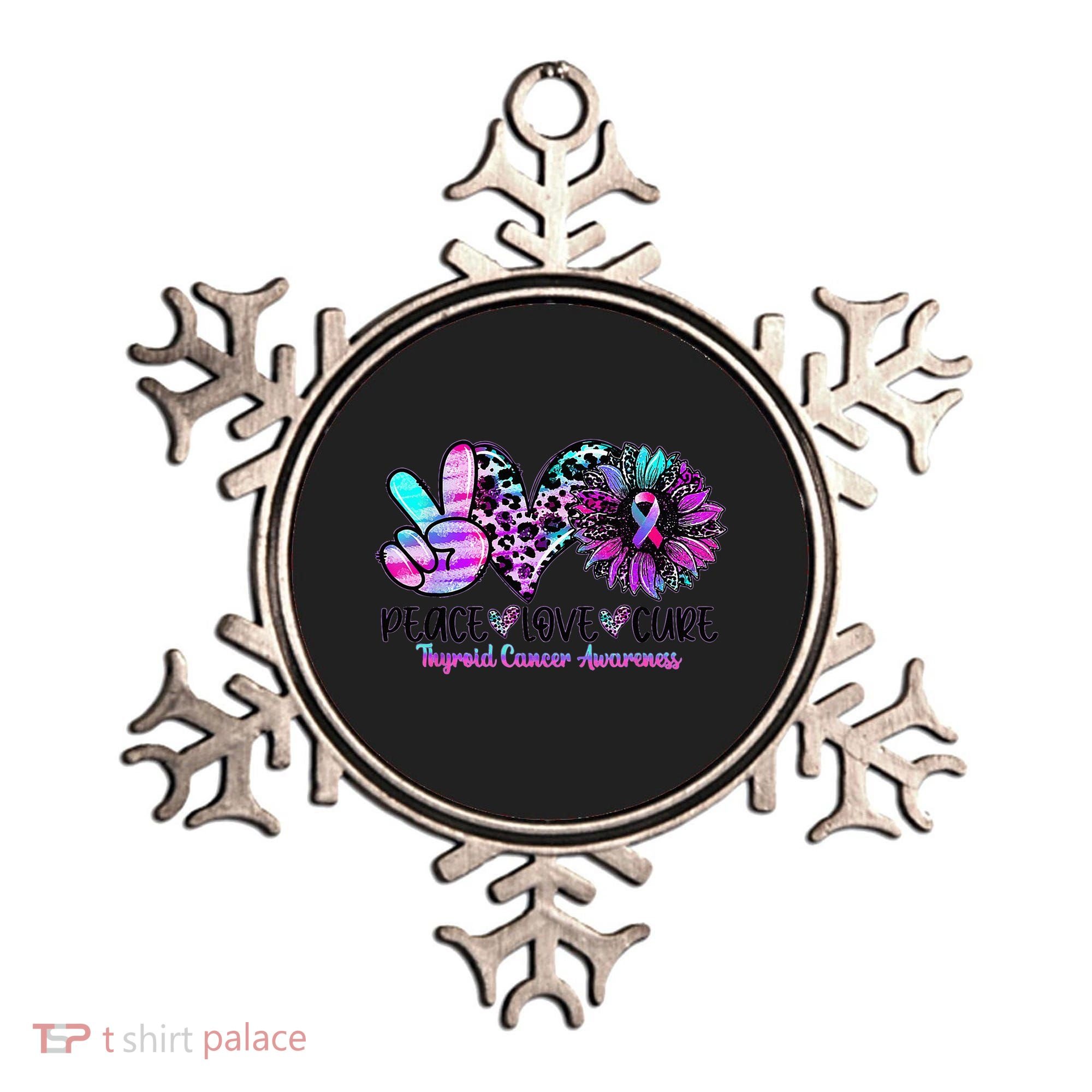 Cute Sunflower Purple Pink Ribbon Thyroid Cancer Awareness Ornament