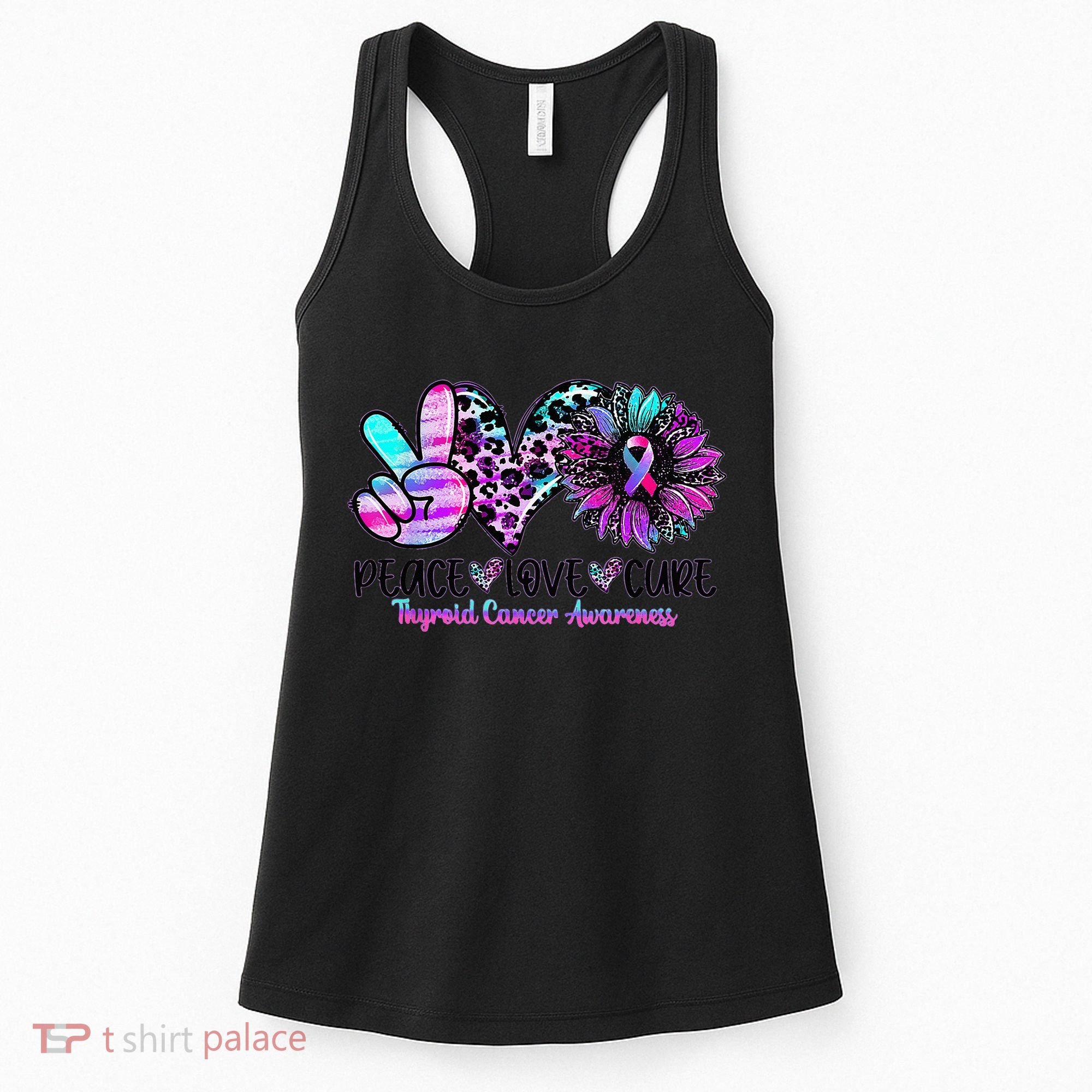 Cute Sunflower Purple Pink Ribbon Thyroid Cancer Awareness Women's Tank Top