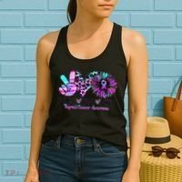 Cute Sunflower Purple Pink Ribbon Thyroid Cancer Awareness Women's Tank Top thumb 2