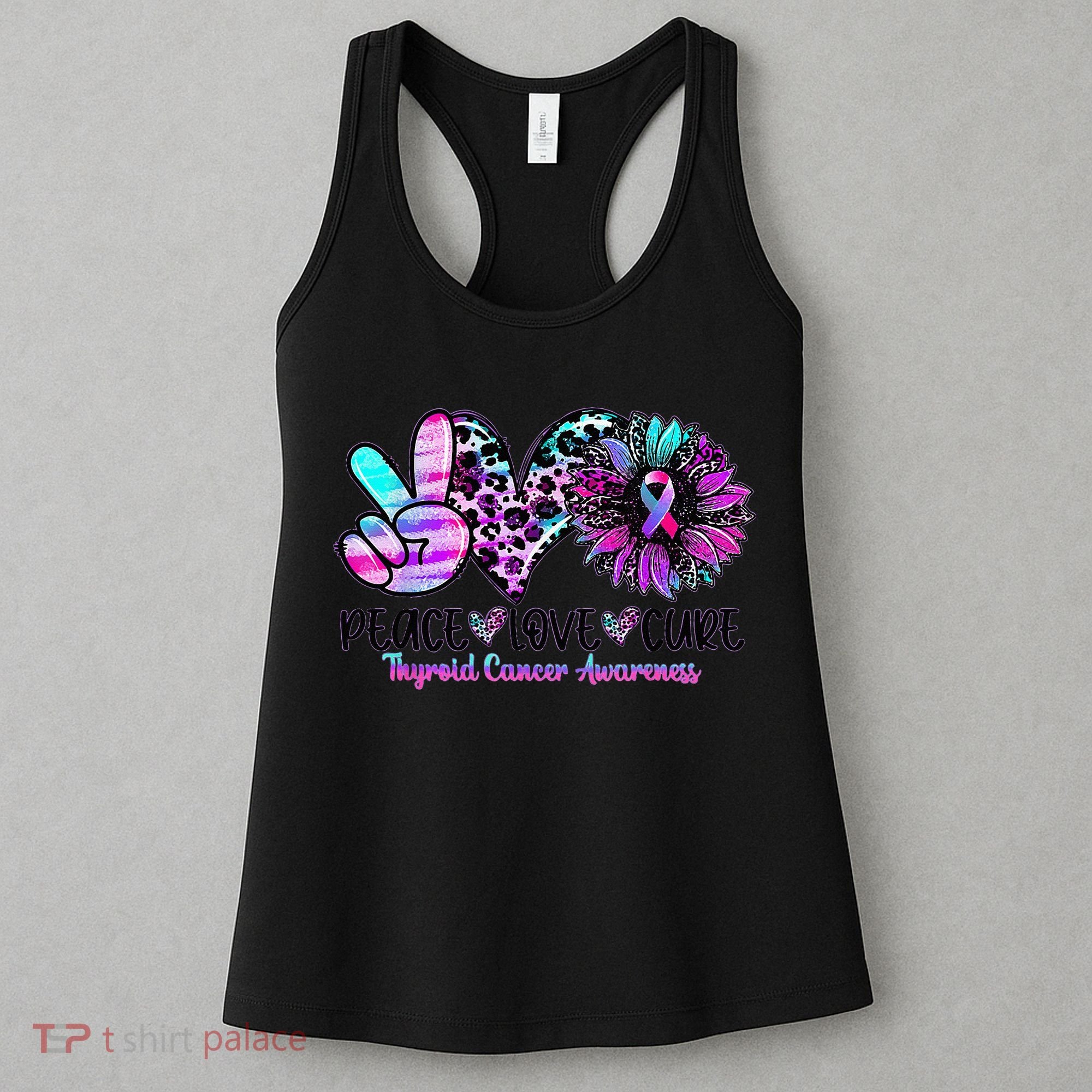 Cute Sunflower Purple Pink Ribbon Thyroid Cancer Awareness Women's Tank Top