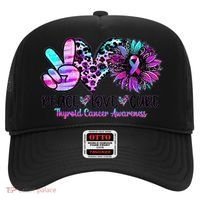 Cute Sunflower Purple Pink Ribbon Thyroid Cancer Awareness Hat thumb 0