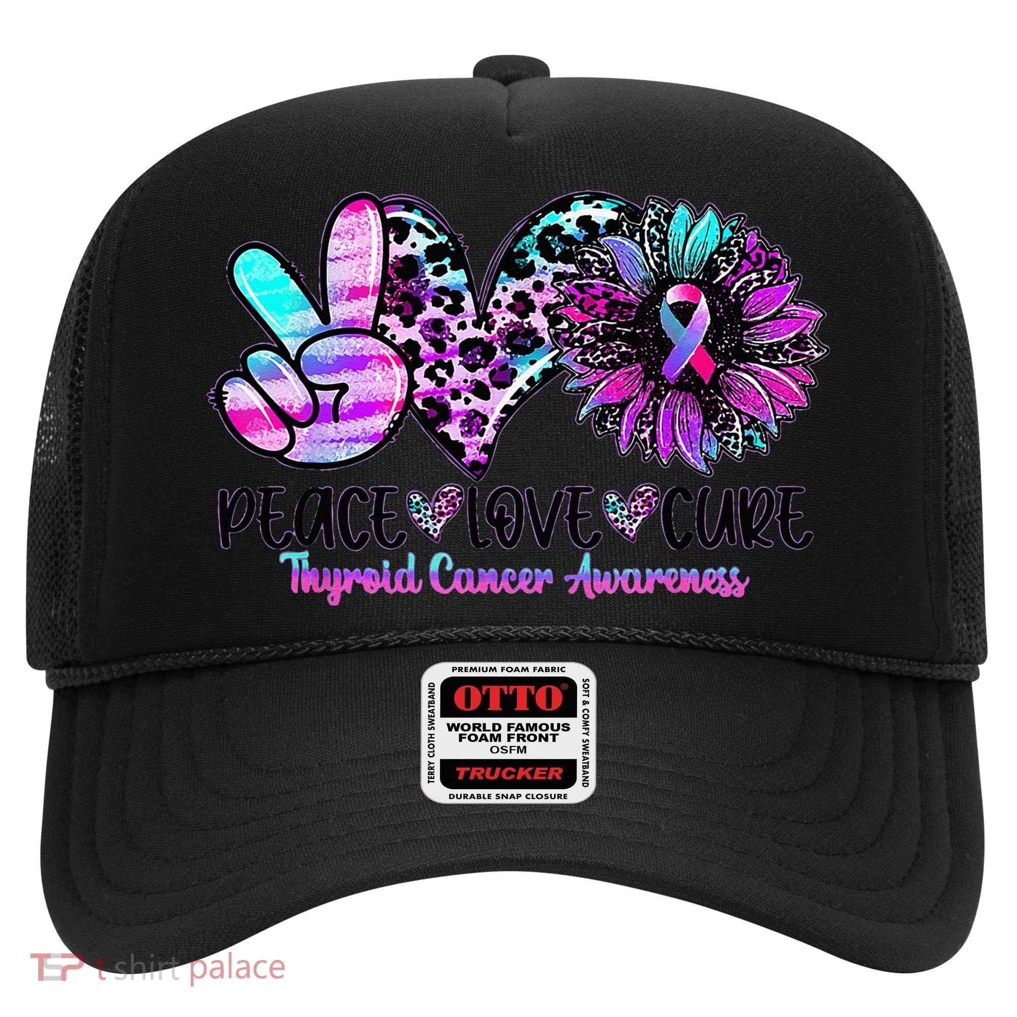 Cute Sunflower Purple Pink Ribbon Thyroid Cancer Awareness Hat