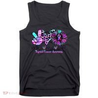 Cute Sunflower Purple Pink Ribbon Thyroid Cancer Awareness Tank Top thumb 0