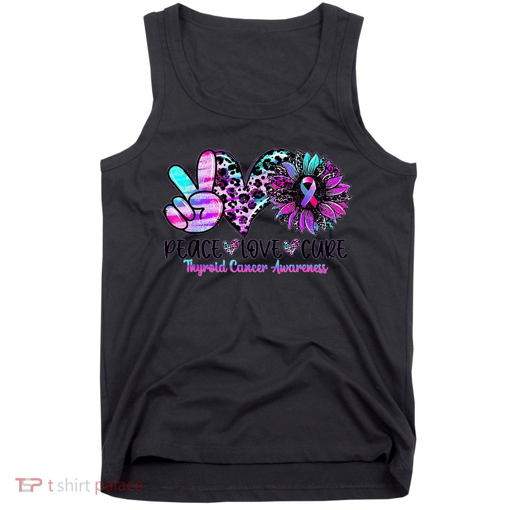 Cute Sunflower Purple Pink Ribbon Thyroid Cancer Awareness Tank Top
