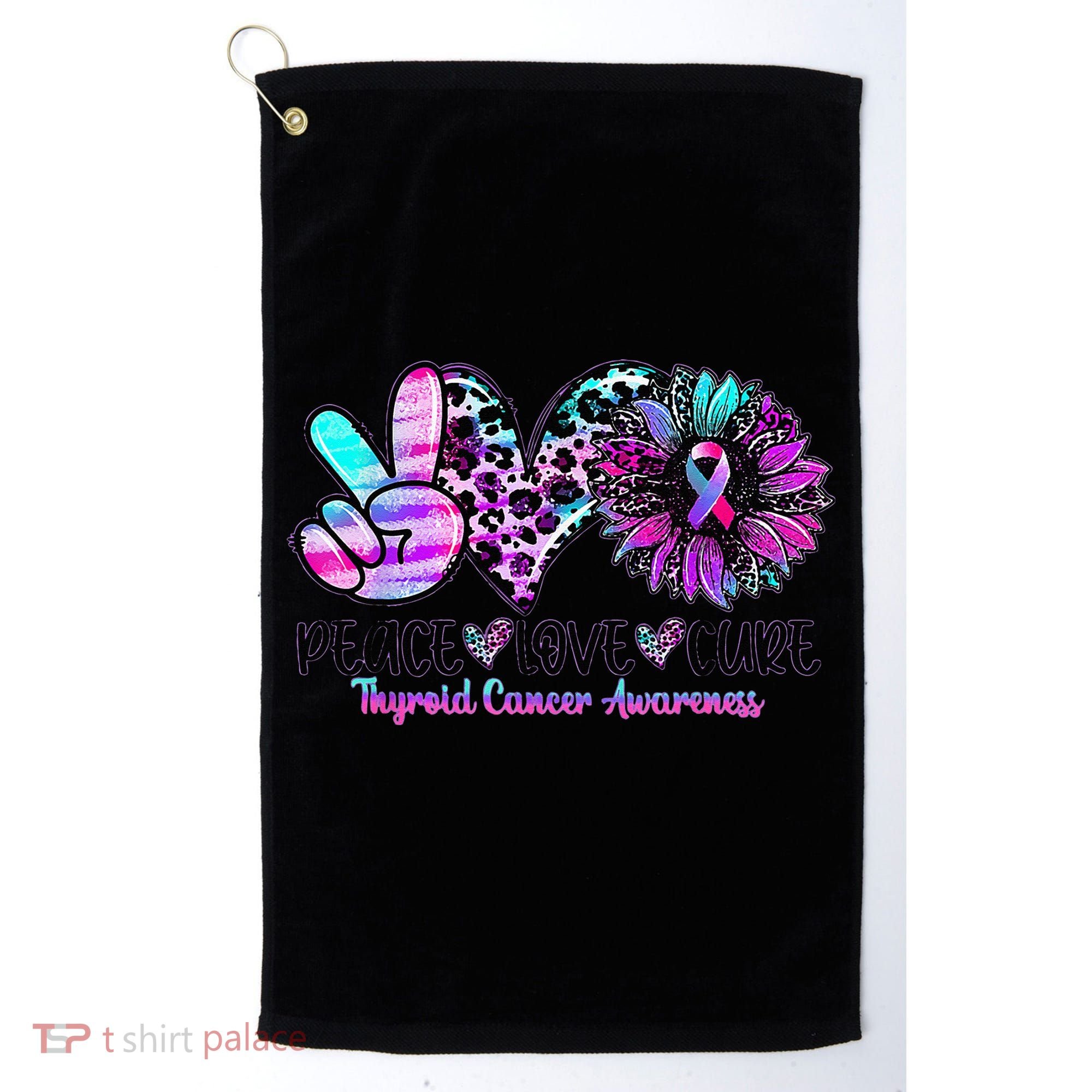 Cute Sunflower Purple Pink Ribbon Thyroid Cancer Awareness Golf Towel