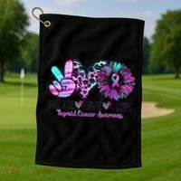 Cute Sunflower Purple Pink Ribbon Thyroid Cancer Awareness Golf Towel thumb 1
