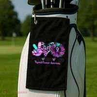 Cute Sunflower Purple Pink Ribbon Thyroid Cancer Awareness Golf Towel thumb 2