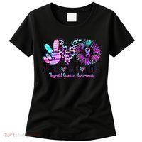 Cute Sunflower Purple Pink Ribbon Thyroid Cancer Awareness Women's T-Shirt thumb 0