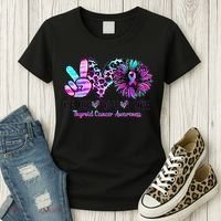 Cute Sunflower Purple Pink Ribbon Thyroid Cancer Awareness Women's T-Shirt thumb 3