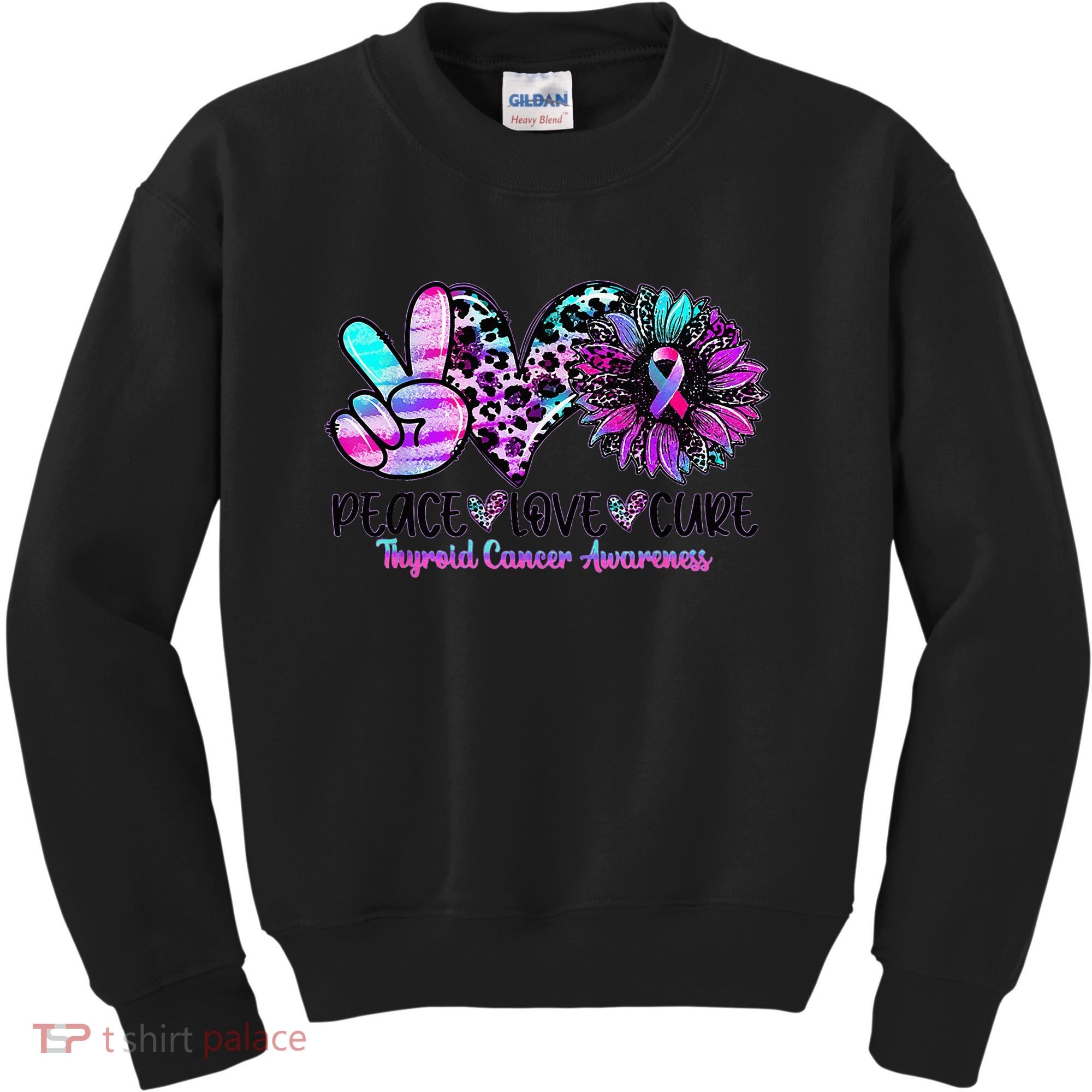 Cute Sunflower Purple Pink Ribbon Thyroid Cancer Awareness Kids Sweatshirt