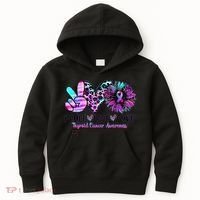 Cute Sunflower Purple Pink Ribbon Thyroid Cancer Awareness Kids Hoodie thumb 0
